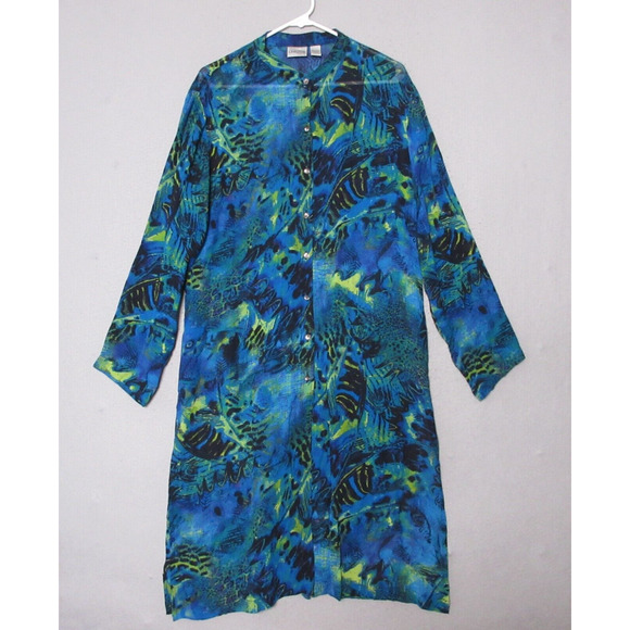 Vintage Chicos Top Long Tunic Artsy Sheer Cover Up Beach Vacation‎ Flowy - Picture 1 of 11